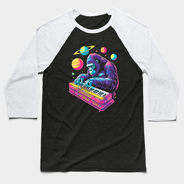 Galactic Gorilla Organist Baseball T-Shirt by AriWiguna